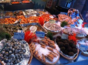 seafood stall in Rue Mouffetard