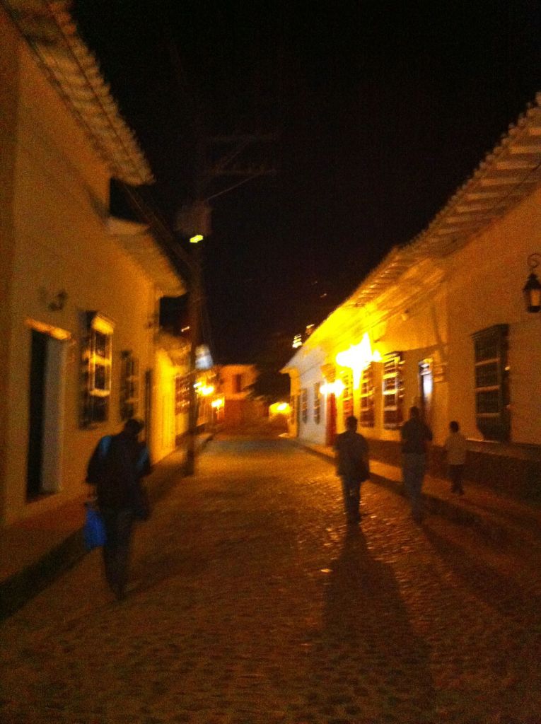 off to dinner through the mean streets of Santa Fe