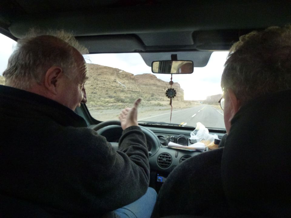 Hans makes a point, eyes clearly fixed on the road ahead.