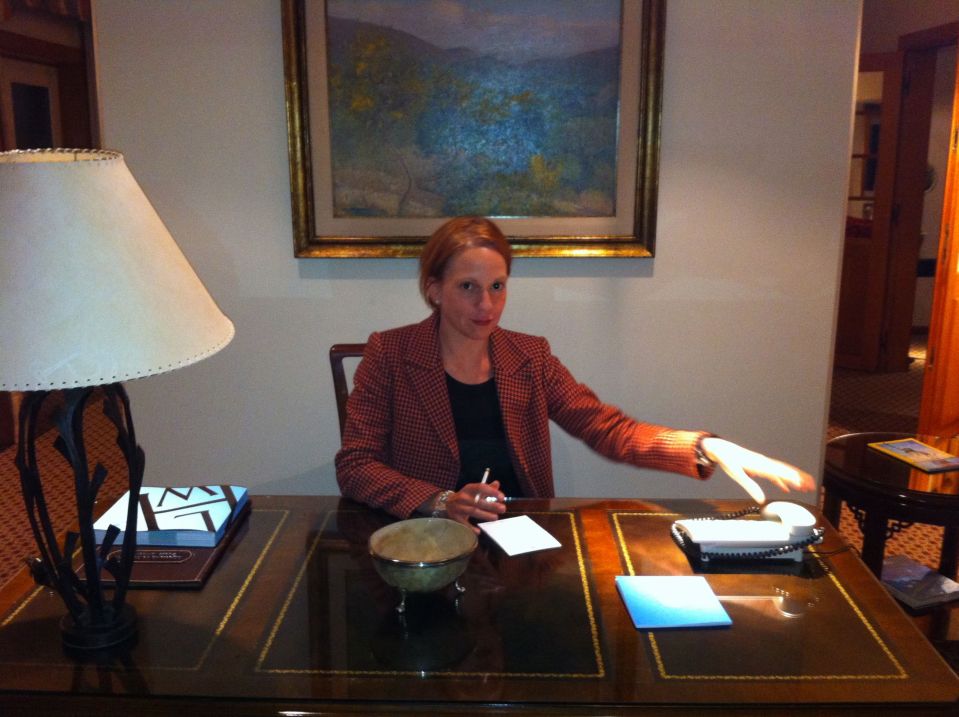 Presidential candidate Natasha Atkhinovich in the Eisenhower suite at Llao Llao Hotel.